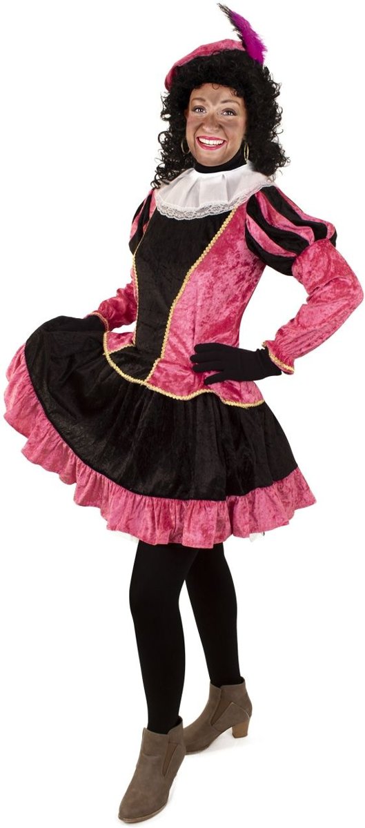 Zwarte Piet Kostuum | Piet Jurkje Met Petticoat Roze Vrouw | Extra Small | Carnaval kostuum | Verkleedkleding